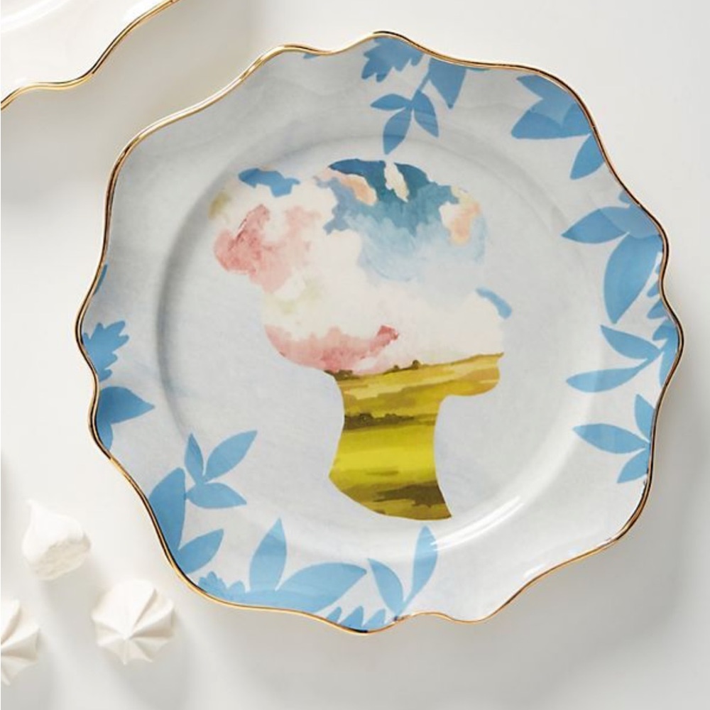Anthropologie Blue and Gold Decorative Plate